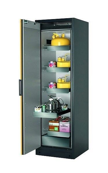 asecos Sicherheitsschrank Q-CLASSIC-90, Q90.195.060 in sicherheitsgelb RAL 1004 mit 4x Auszugswanne Standard (Edelstahl), 30072-040-30097