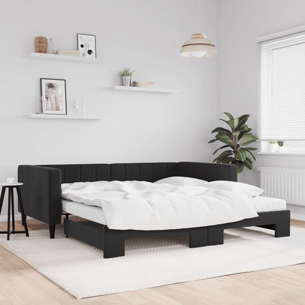 vidaXL Tagesbett Ausziehbar mit Matratzen Schwarz 100x200 cm Samt, 3196726