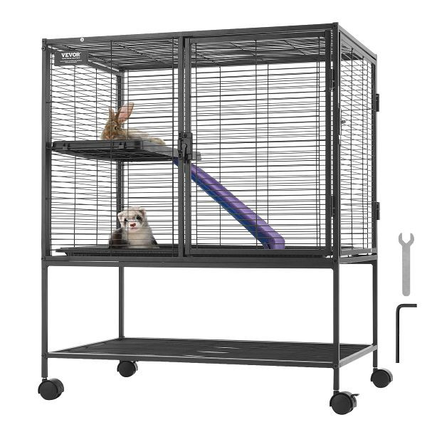 VEVOR Kleintierkäfig 2-stöckiger Frettchenkäfig mit Tablett Rampe 77x52x92mm, JSXDL322233IWSCUUV0