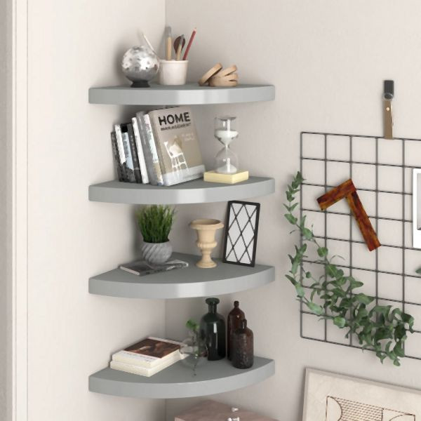 vidaXL Eck-Schweberegale 4 Stück Grau 35x35x3,8 cm MDF, 323924