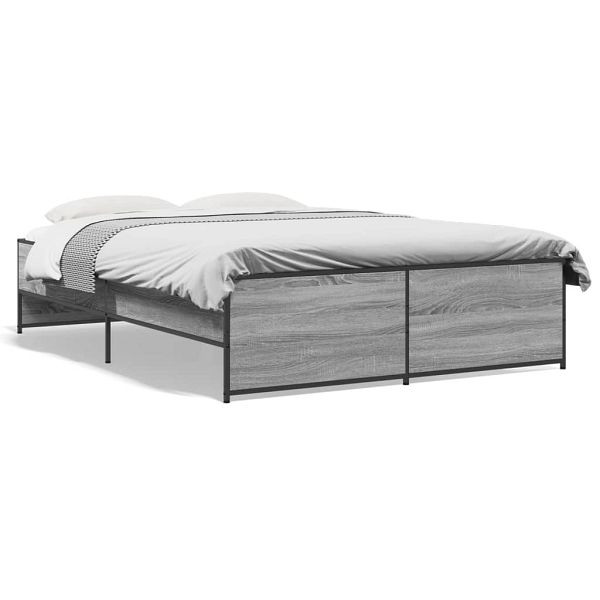 vidaXL Bettgestell Grau Sonoma 135x190 cm Holzwerkstoff und Metall, 3279905