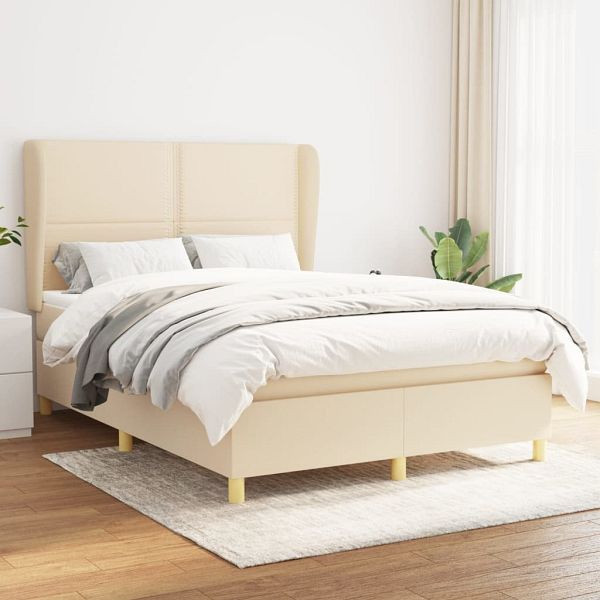 vidaXL Boxspringbett mit Matratze Creme 140x200 cm Stoff, 3128450