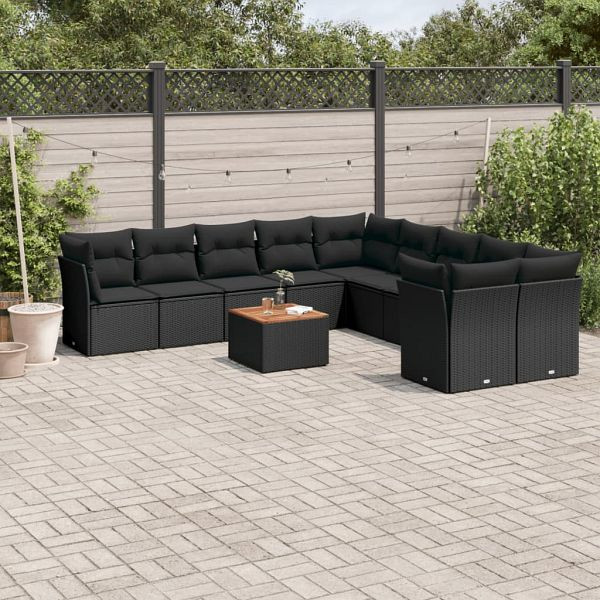 vidaXL 11-teilig Garten-Sofagarnitur mit Kissen Schwarz Poly Rattan, 3256181
