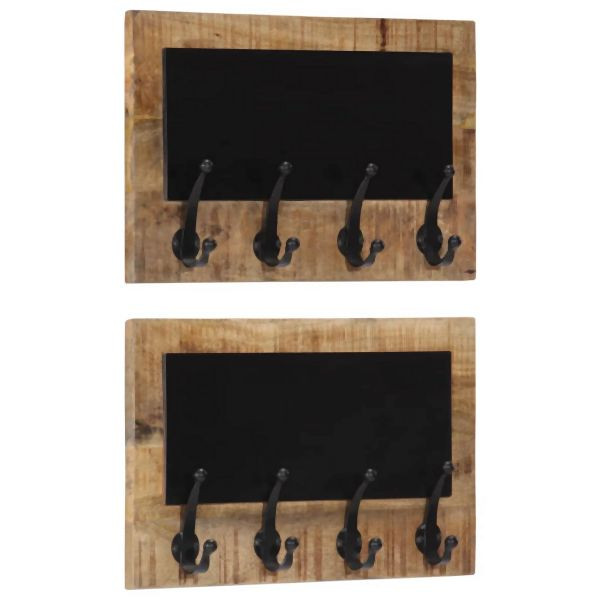 vidaXL Wandgarderoben mit 4 Haken 2 Stück Massivholz Mango, 358951