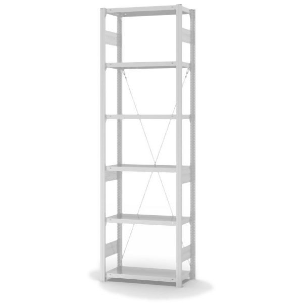 hofe Grundregal, zerlegt, 6 Böden 2500 x 300 x 750 mm, lichtgrau, Fachlast 300kg pro Boden, einseitige Bedienung, HKG25307XS