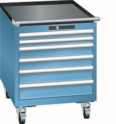 LISTA Schubladenschrank mobil 27x36E (BxTxH) 564x725x723mm KEY Lock, Lichtblau, 6 Schubladen, 14.347.010