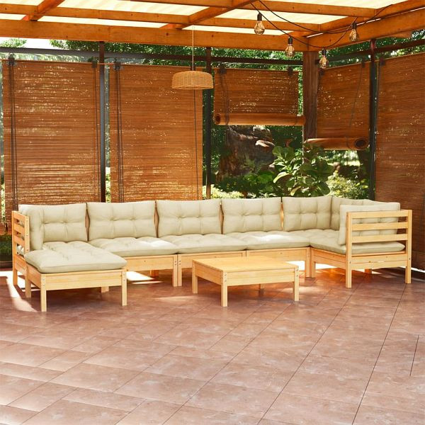 vidaXL 8-teilig Garten-Lounge-Set mit Creme Kissen Massivholz Kiefer, 3096556