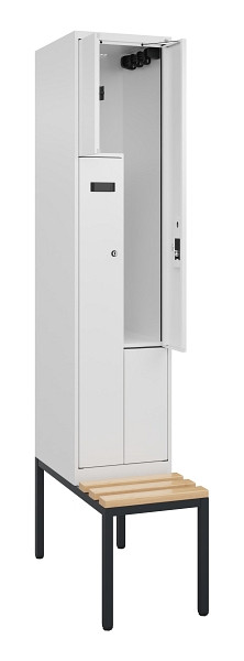 C+P Z-Spind Evolo PLUS, Bank, 2 Fächer, 2120x400x815mm, 9016/9016, Zylinderschloss, Sitzfläche Buche-Hartholz, Sitzbank, 0490537-122 S10047