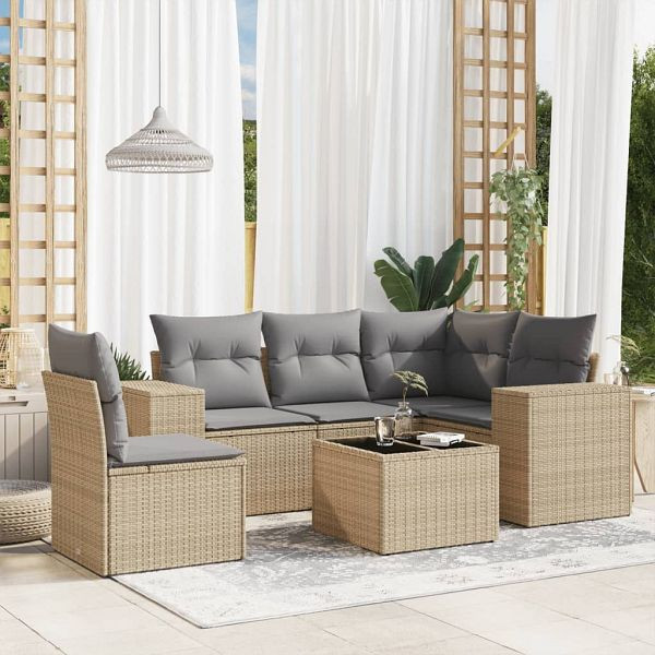 vidaXL 6-teilig Garten-Sofagarnitur mit Kissen Beige Poly Rattan, 3222578