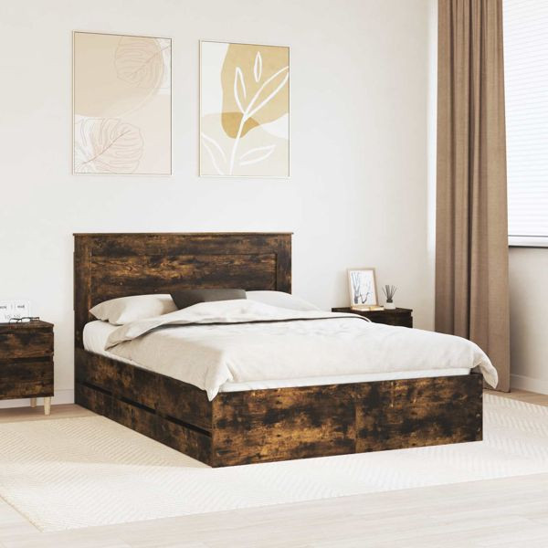 vidaXL Bettrahmen Geräucherte Eiche 140 x 200 cm Ingenieurs Holz, 3410180