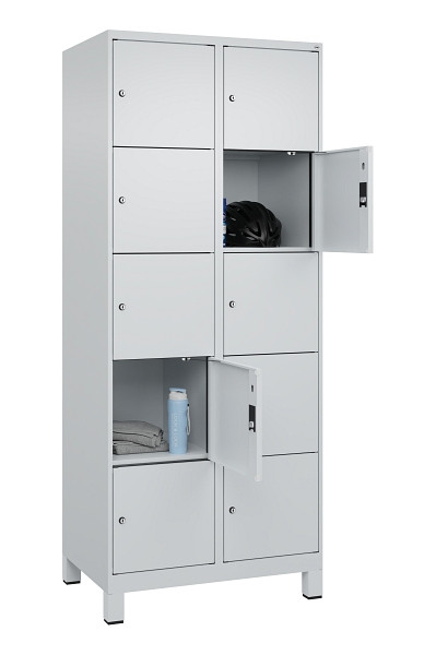 C+P Schließfachschrank Evolo PLUS, mit Füßen, 10 Fächer, 1950x800x500mm, 7035/7, Frontfarbe RAL 7035 Lichtgrau, 049010-225 S10013