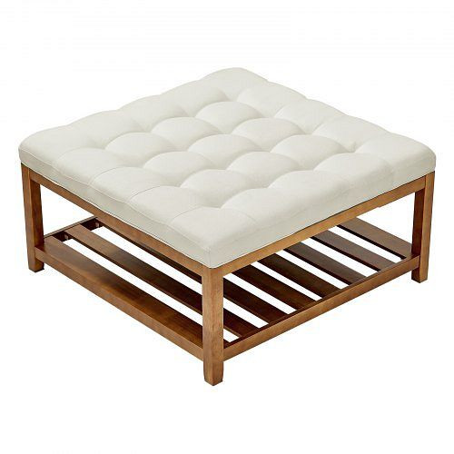 VEVOR quadratischer Couchtisch (875x875x445 mm) Massivholz, gepolsterte Ottomane mit Fußstütze, Cremeweiß, 181,44 kg, BYJDFXKSJKFS3WEYK001V0