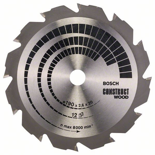 Bosch Kreissägeblatt Construct Wood, 190 x 20/16 x 2,6 mm, 12, 2608641201