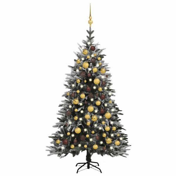 vidaXL Künstlicher Weihnachtsbaum LEDs & Kugeln Beschneit 120cm PVC PE, 3077831