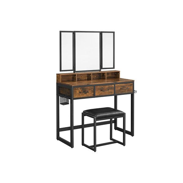 VASAGLE Schminktisch-Set mit Klappspiegel Vintagebraun-Schwarz, RVT004B01