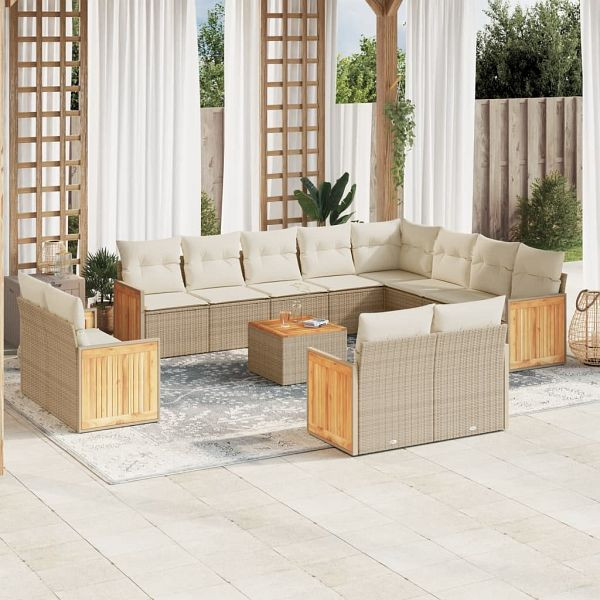 vidaXL 13-teilig Garten-Sofagarnitur mit Kissen Beige Poly Rattan, 3228200