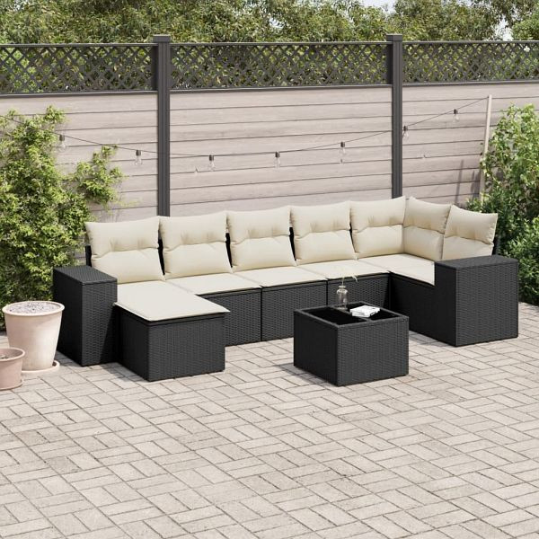 vidaXL 8-teilig Garten-Sofagarnitur mit Kissen Schwarz Poly Rattan, 3255223