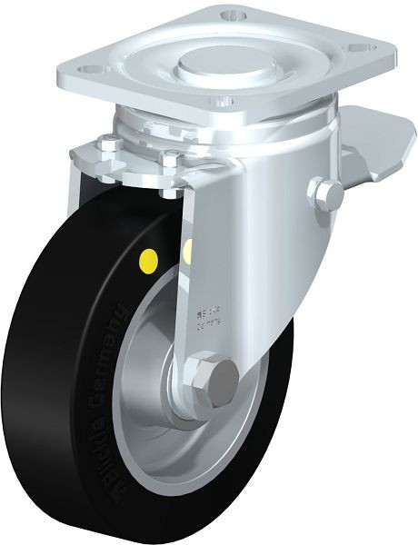 Blickle LH-ALEV 125K-1-ST-EL Stahlblech-Lenkrolle, Schwerlast-Ausführung, mit Anschraubplatte & Feststeller, Elastik-Vollgummi, Schwarz, 852021