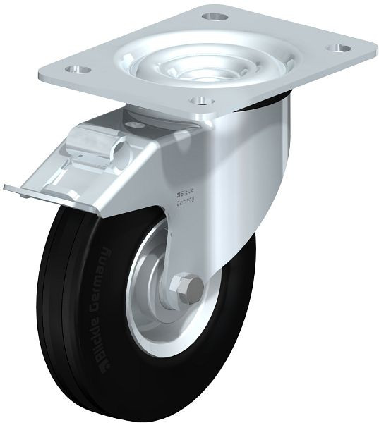 Blickle L-RD 140R-FI Stahlblech-Lenkrolle, mittelschwere Ausführung, mit Anschraubplatte & Feststeller, Zweikomponenten-Vollgummi, Schwarz, 561894