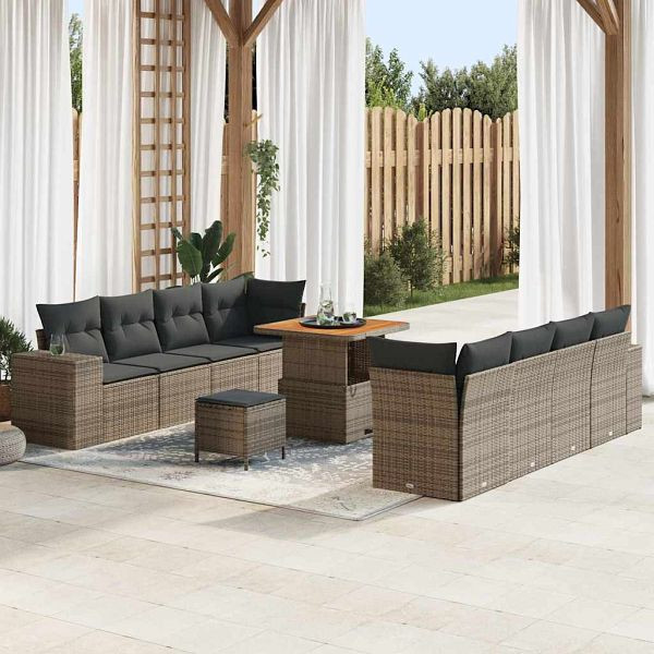 vidaXL Garten-Sofa-Set 11-teilig Grau Poly-Rattan, 3361978