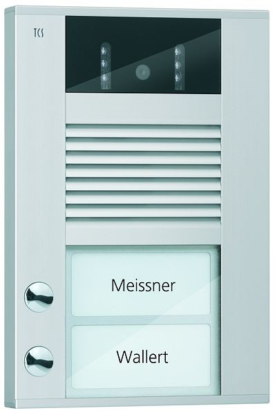 TCS Video-Außenstation mit 130-Grad-Kamera Serie AVD mit 2 Klingeltasten (rechtsbündig), AP silber, AVD14023-0010