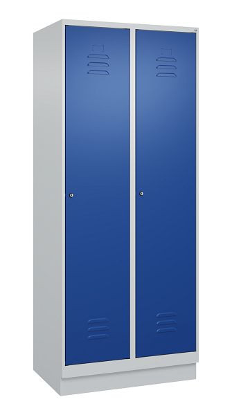 C+P Umkleidespind Classic PLUS, Sockel, 2 Abteile, 1950x800x500mm, 7035/5010, Zylinderschlösser, 080020-22 S10018