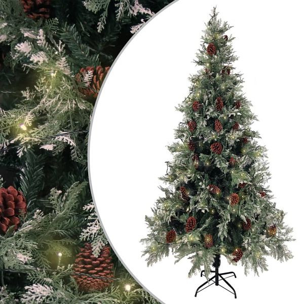 vidaXL Weihnachtsbaum mit Beleuchtung und Kiefernzapfen 225 cm PVC&PE, 3094566