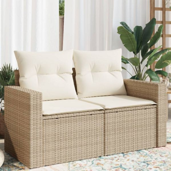 vidaXL Gartensofa mit Kissen 2-Sitzer Beige Poly Rattan, 366060