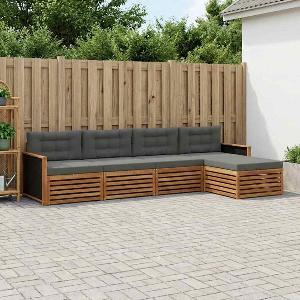 vidaXL Outdoor-Sofagarnitur 5-teilig Natur und Anthrazit Polyester, 3383225