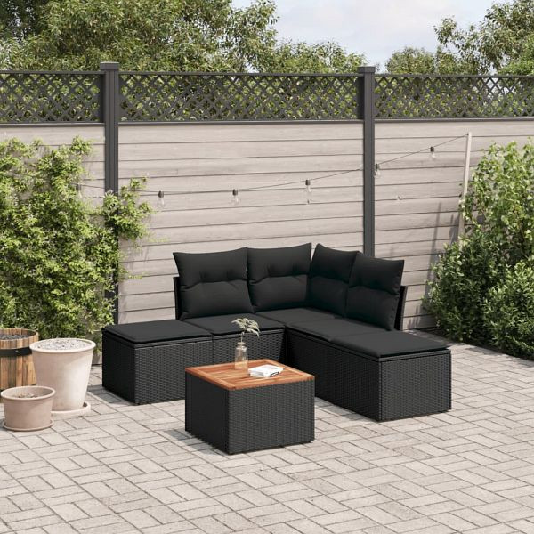 vidaXL 6-teilig Garten-Sofagarnitur mit Kissen Schwarz Poly Rattan, 3255999