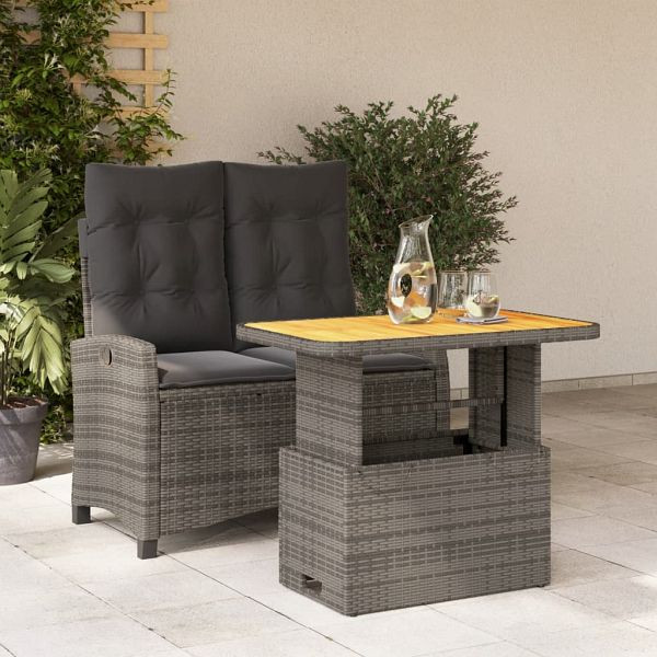 vidaXL 2-teilig Garten-Essgruppe mit Kissen Grau Poly Rattan, 3277406