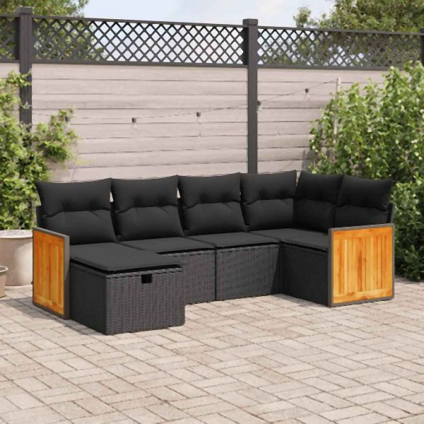 vidaXL 6-tlg. Garten-Sofagarnitur mit Kissen Schwarz Poly Rattan, 3326024
