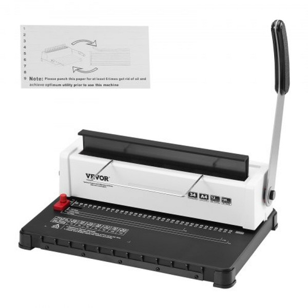 VEVOR Spiralbindegerät, 34-Loch, 120 Blatt, verstellbar 3/16-9/16 Zoll Rücken, für Briefformat, A4, A5, ZDJ20TQSSD32IJ2STV0