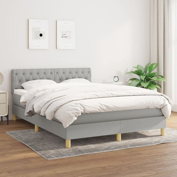 vidaXL Boxspringbett mit Matratze Hellgrau 140x190 cm Stoff, 3140849