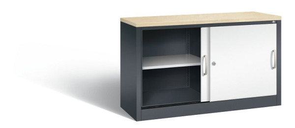 C+P Sideboard mit Schiebetüren Acurado, H720xB1200xT400mm, Farbe: Schwarzgrau / Verkehrsweiß, Bügelgriff, 2 OH, 5723-00 S10458