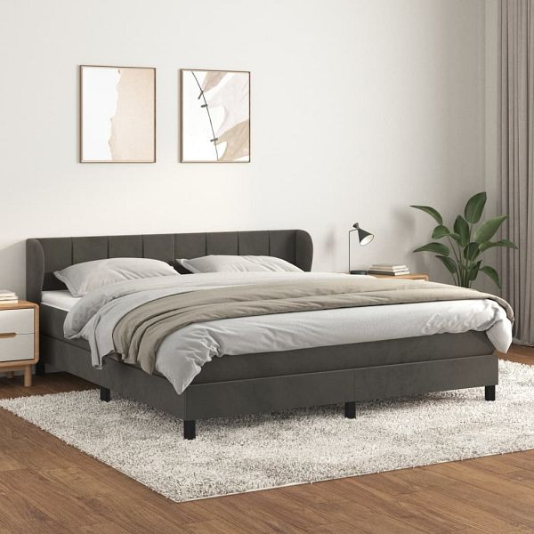 vidaXL Boxspringbett mit Matratze Dunkelgrau 160x200 cm Samt, 3127500