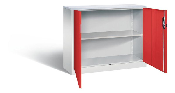 C+P Büroschrank Acurado, H1000xB1200xT400mm, Farbe: Lichtgrau / feuerrot, Muldengriff, 2 OH, 9466-1200 S10290