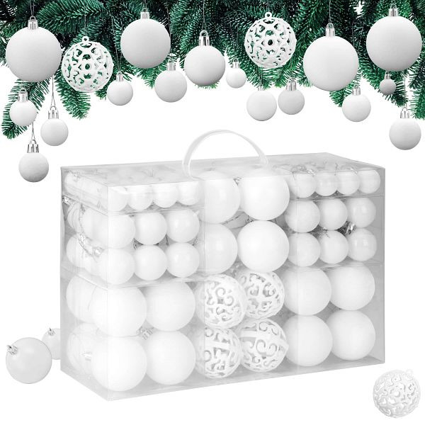 casaria Weihnachtskugeln Weiß 100-tlg in matt, glänzend & glitzernd, 110123