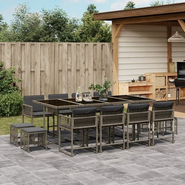 vidaXL 13-teilig Garten-Essgruppe mit Kissen Grau Poly Rattan, 3211520