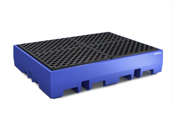 DENIOS Auffangwanne aus Polyethylen (PE) für 4 Fässer à 200 L/2 Europaletten, 440 L Auffangvolumen, Gitterrost, 328309