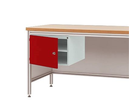 Manuflex Gehäuse-Unterbau für ALU-Arbeitstische, Nutzhöhe 300 mm mit Türanschlag links, für Tischtiefe 600 mm, Rubinrot, ZB4724.3003