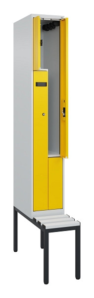 C+P Z-Spind Evolo PLUS, Bank, 2 Fächer, 2120x300x815mm, 7035/1023, Zylinderschloss, Sitzfläche Kunststoff, Sitzbank, 0490537-102 S10077