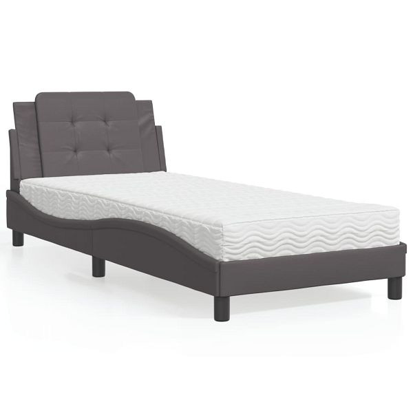 vidaXL Bett mit Matratze Grau 90x200 cm Kunstleder, 3208841