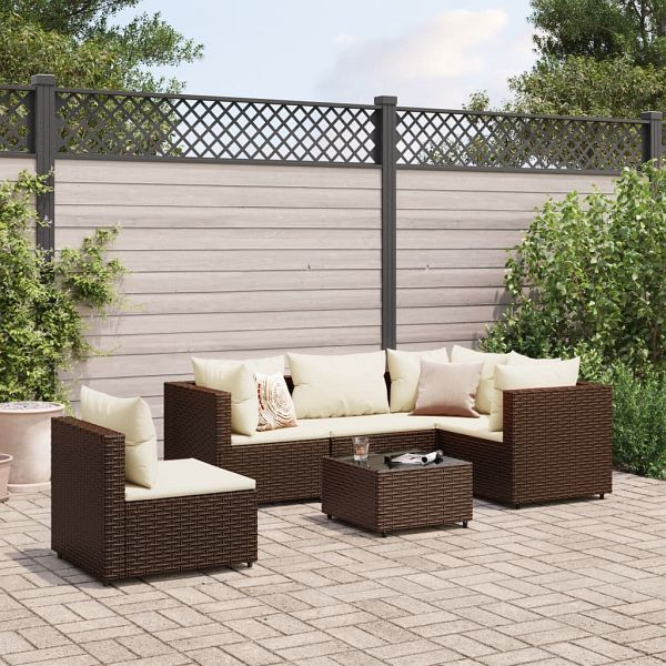 vidaXL 6-teilig Garten-Lounge-Set mit Kissen Braun Poly Rattan, 3308161