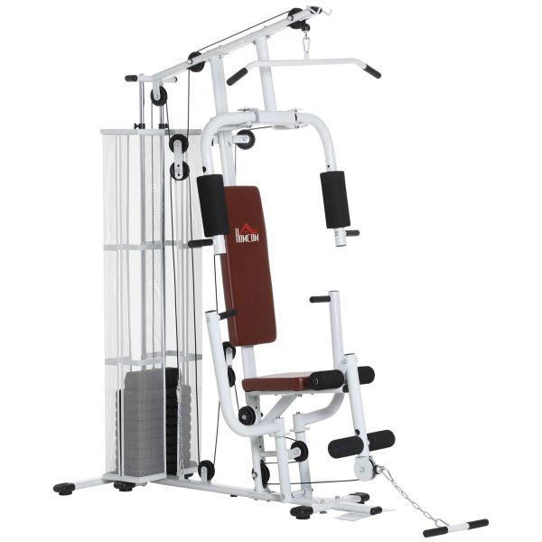 HOMCOM Gym Kraftstation Fitnessstation Multigym inkl. Gewichten Metall Weiß, A91-134