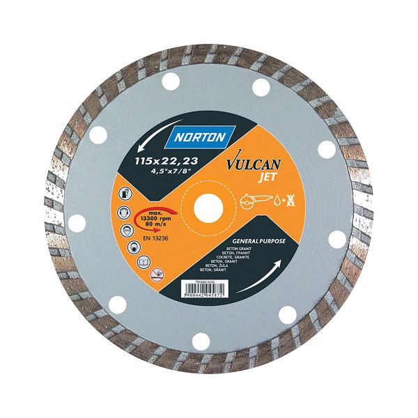 Norton VULCAN JET Diamantscheiben Norton Vulcan-VULCAN JET-115x22.23-8x2.2, Bohrung: 22,23 mm, Gewicht: 0,14 kg, 70184625185