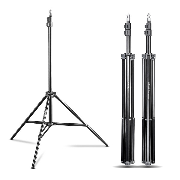 Walimex pro WT-803 Lampenstativ 3er-Set höhenverstellbar bis 208 cm, Lichtstativ aus Aluminium mit Tasche + Adapter, max. Traglast 3,5 kg, 1023165