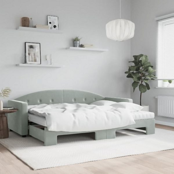 vidaXL Tagesbett Ausziehbar mit Matratzen Hellgrau 80x200 cm Samt, 3197318