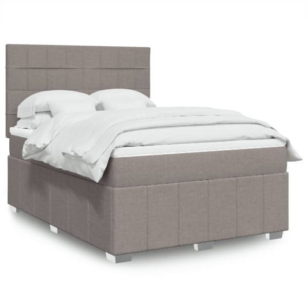 vidaXL Boxspringbett mit Matratze Taupe 160x200 cm Stoff, 3294023