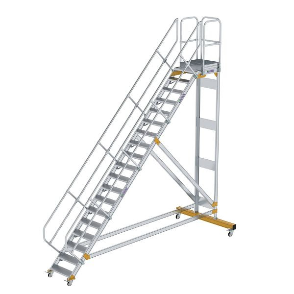 Munk Günzburger Steigtechnik Plattformtreppe 45° fahrbar Stufenbreite 600 mm 19 Stufen Aluminium geriffelt, 600779
